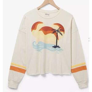 Disney Mickey Mouse Silhouette Sunset Crop Long-Sleeve T-Shirt Nwt XL